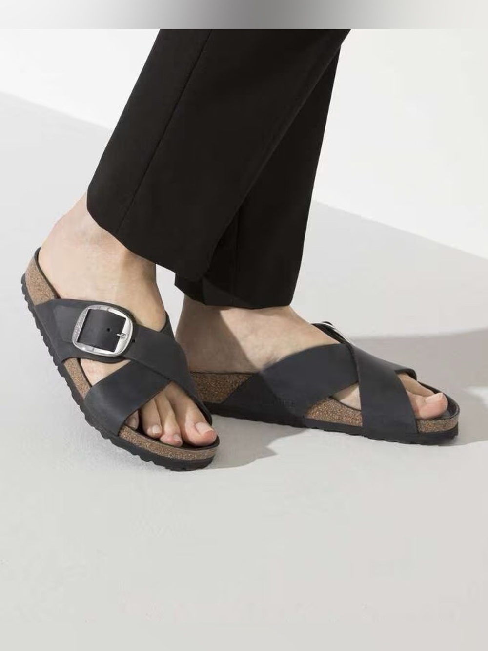 Birkenstock Siena Big Buckle Sandals in Oiled Leather Black Silver, US 10/ EU 41